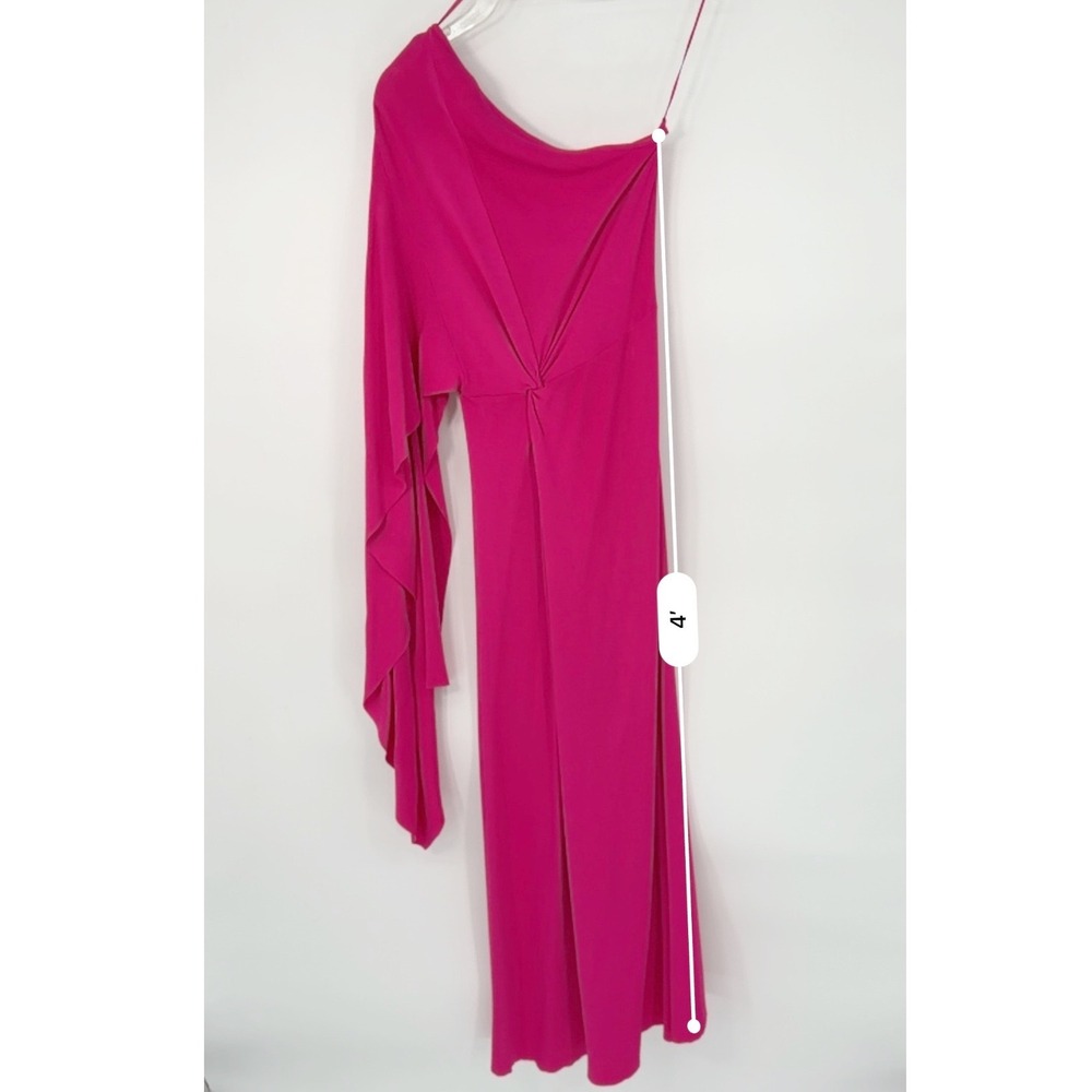 Zara Pink One Shoulder Cape Sleeve Knot Front Ribbed Knit Maxi Dress L 102-65 - Picture 4 of 16